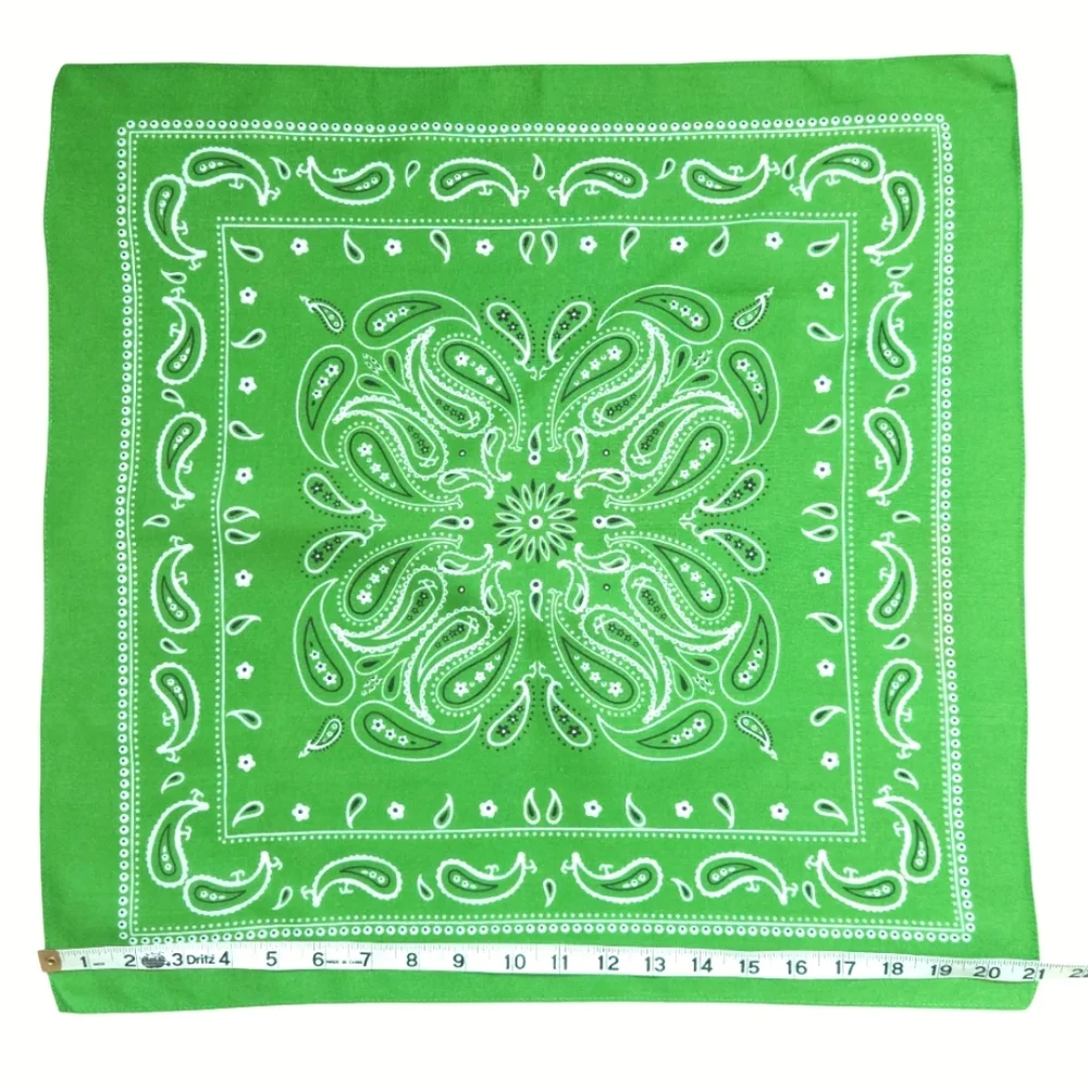 New 100% Cotton Square Scarf Bandana Handkerchief Green with Paisley Print